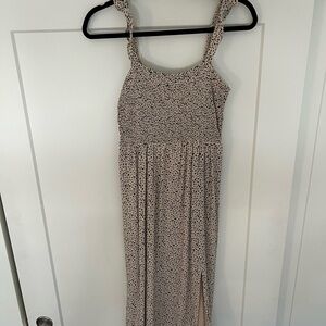 Lush Beige Dress with Black Spot Print